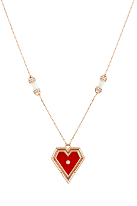Super Heart Pendant Necklace, 18K Gold with Agate & Diamonds